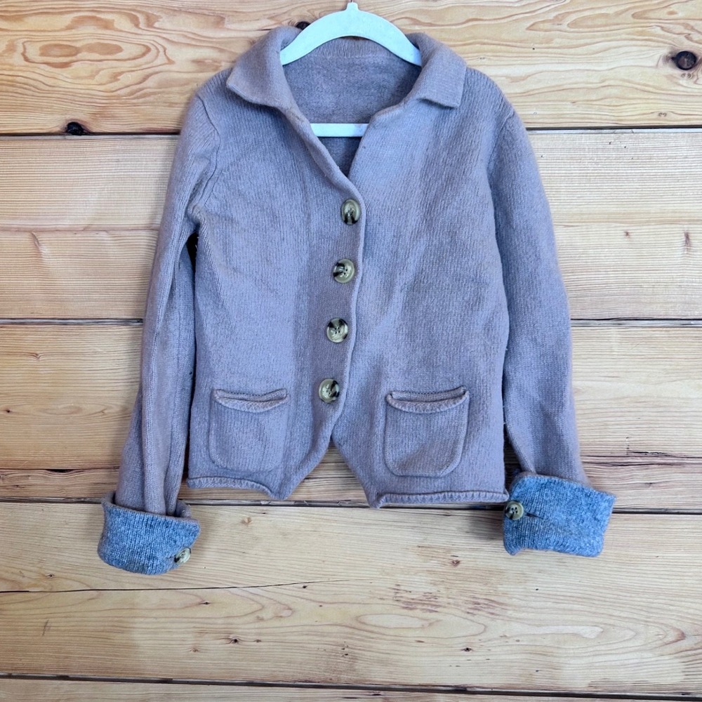 Vintage Merino Wool Cardigan 24 month Kids Toddler Jacket Tan Double Face  Knit